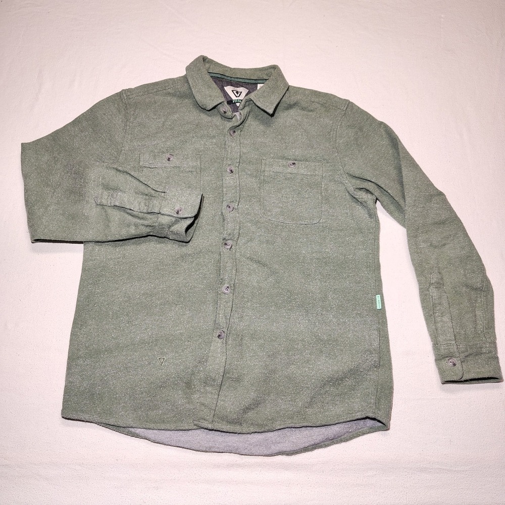 Vissla Mens Button Down Shirt Medium Green Cotton Flannel M519YSHA Surf Workwear